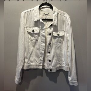 PAIGE White Denim Trucker Jacket with Dark Buttons